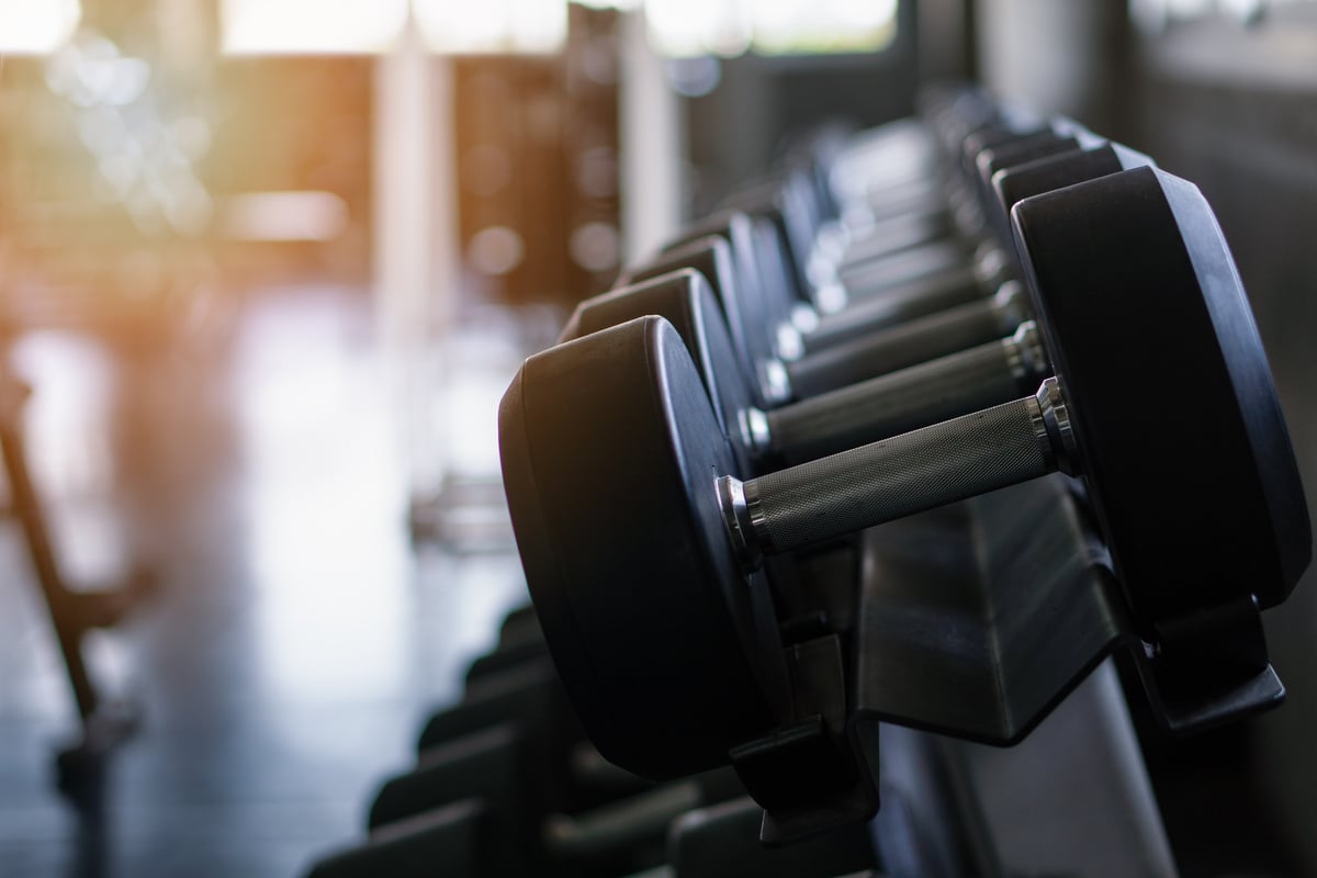 Dumbells on rack